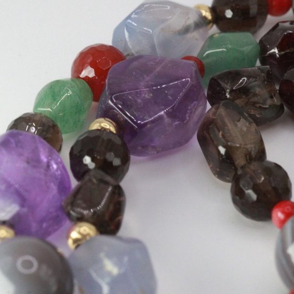 14K GOLD AMETHYST GARNET QUARTZ CHALCEDONY NECKLACE - Picture 4 of 14